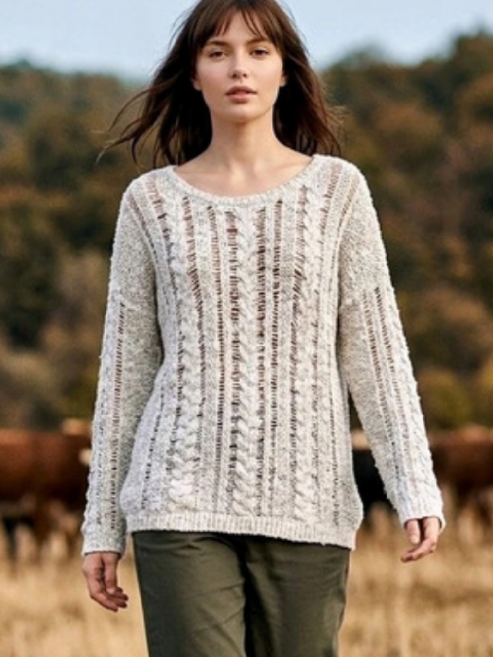 Vince Light Gray Open Knit Cotton/Linen Blend Sweater Size Medium